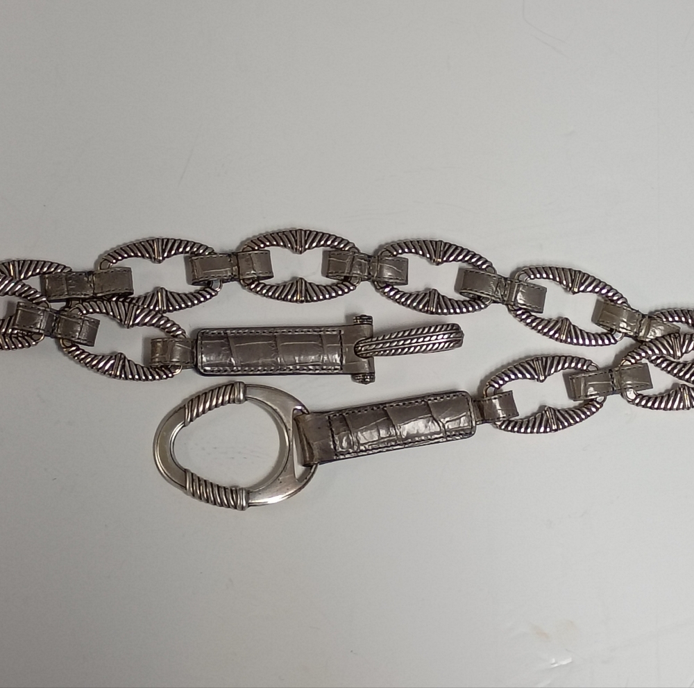 ❤️WOMENS BRIGHTON GRAY CROC METAL LINK Belt Size 38